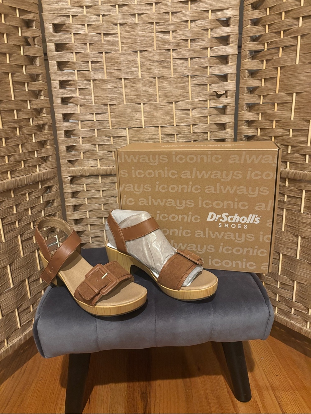 Dr. Scholl's Brown Leather-Look Wedge Sandals with Buckle